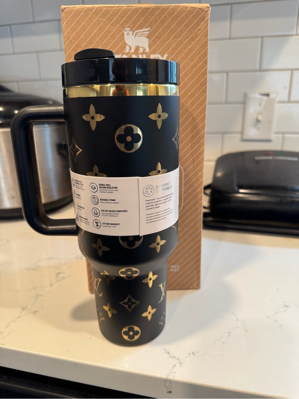 Stanley Black Tumbler with Gold Accents - Quencher H2.0 Style - Picture 2 of 3